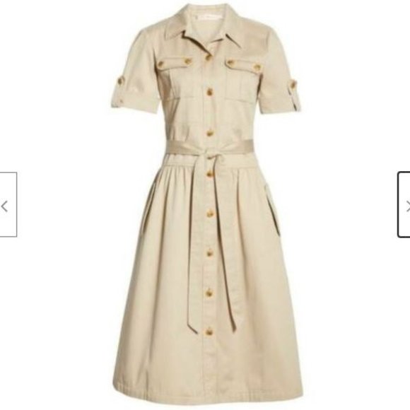 Tory Burch Dresses & Skirts - SOLD TORY BURCH Khaki Safari Midi Flare Dress Cotton Twill 8 NEW